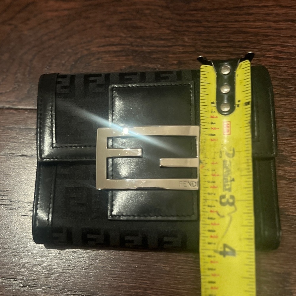 FENDI Black Canvas Leather Zucca Trifold Wallet - Picture 5 of 5